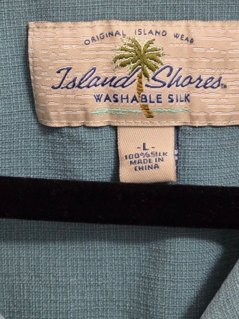 Mens Large Island Shores Teal & Beige Silk Button-Up Shirt Casual Beachwear Camp - Picture 5 of 8